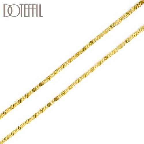DOTEFFIL 925 Sterling Silver 16/18/20/22/24/26/28/30 Inch 18K Gold Basic Chain Necklace For Women Man Fashion Wedding Jewelry