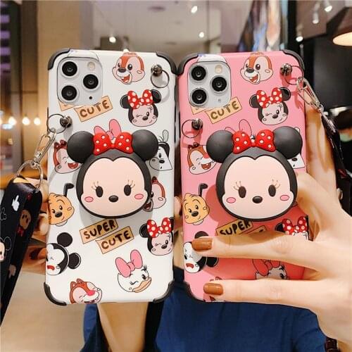 Disney Mickey Minnie Phone Straps Bracket Phone Case for Apple IPhone X XS XR 7 8 11 12 Mini 12 PRO MAX Donald Duck Daisy Cover