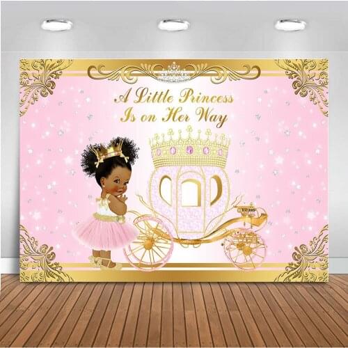 Princess Baby Shower Photography Backdrop Pink Retro Carriage Glitter Star Background Newborn Baby Shower Banner Photo Studio