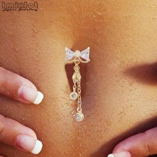 Stainless Surgical Steel Belly Button Ring CZ Crystal Bowknot Navel Rings Belly Piercing Umbilical Nail Earrings Body Jewelry
