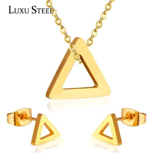 LUXUSTEEL Geometry Triangle Pendant Necklace Earring Sets aretes Stud Earring Fashion Jewelry Sets Party Women Collars Friend
