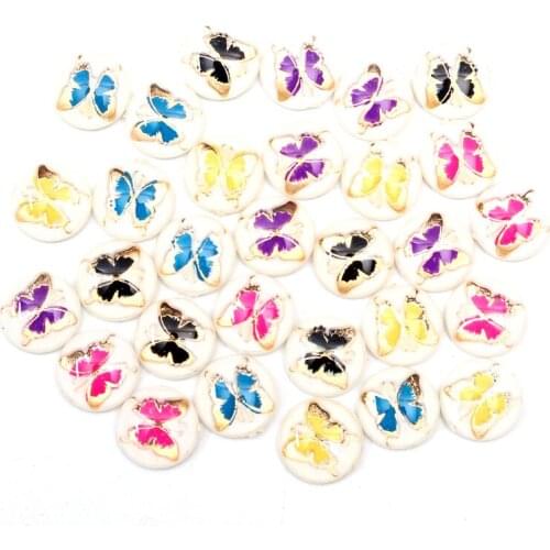 50pcs 12mm Butterfly Decoration Round Flatback Resin Cabochon Scrapbooking Charms For Jewelry Making Necklace Pendant Diy