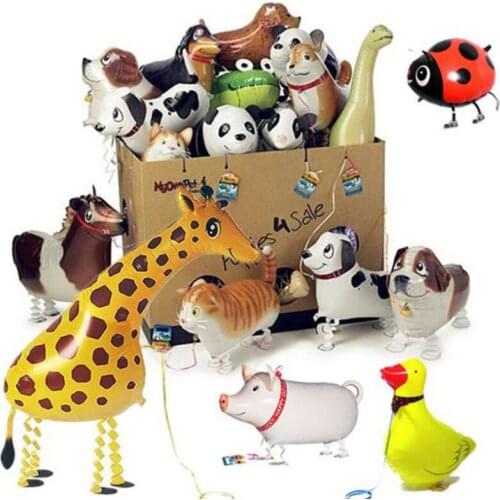 Mixes Walking Animal Helium Balloons Cute Cat Dog Panda Dinosaur Tiger pet air Ballons birthday party decorations kids and Adult