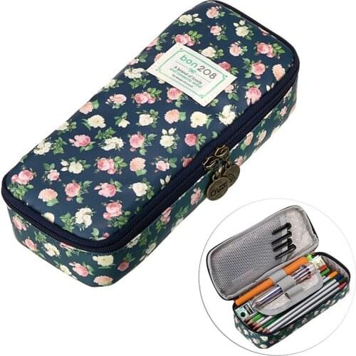 Cute Pencil Case Large Capacity Floral Pencil Stationery Organizer Multifunction Cosmetics Bag UY8