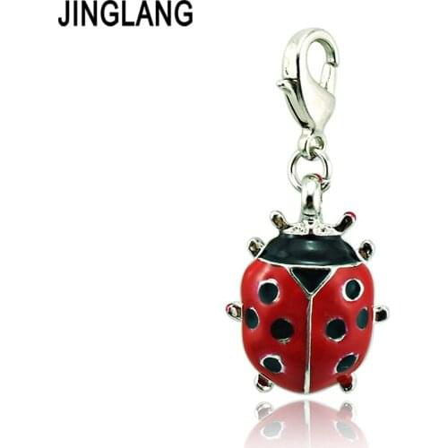 JINGLANG Fashion Lobster Clasp Charms Dangle Red Alloy Ladybug Charms DIY Pendants For Boys Jewelry Making Accessories
