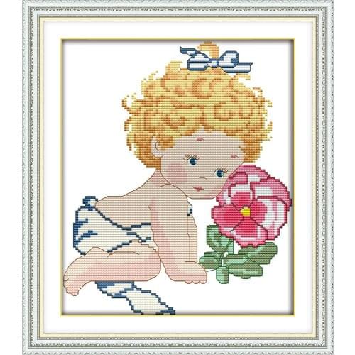 Baby and flowers Printing pattern Cross Stitch Kits Funny Gifts Cross-stitch set Embroidery Needlework DMC Counted Home Decor
