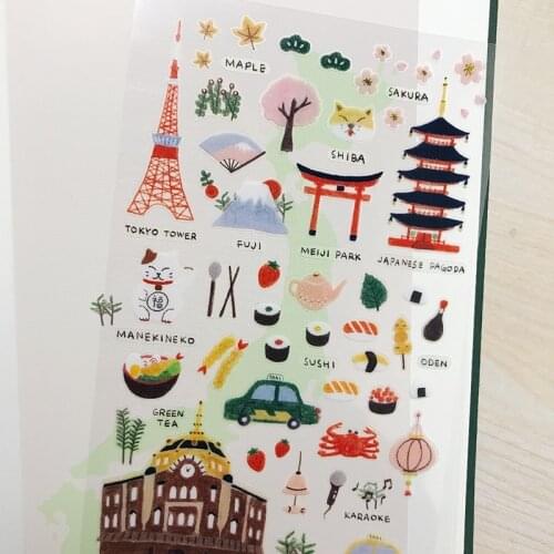 Sonia Daily In Tokyo DIY PET Stickers Scrapbooking Japan Building Tower Sushi Foods Die Cuttings Diary Planner Hobby Decoration