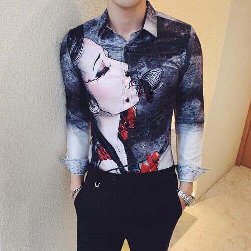 Autumn New Social Style Beauty Printed long Sleeve Shirt men C108-P58