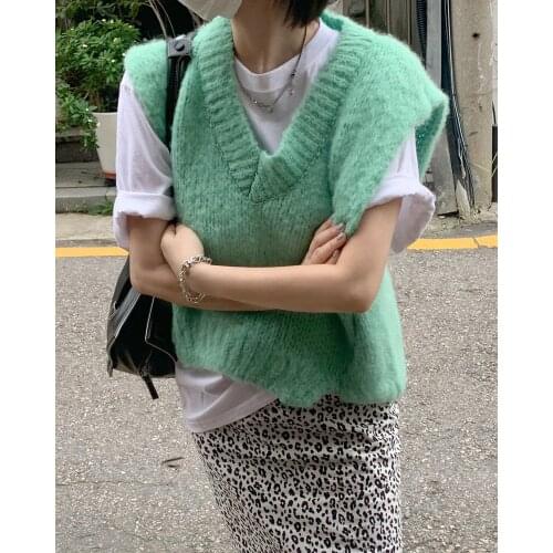 New Loose Sleeveless Sweater Spring Autumn Women Vest Sweaters Knitting Vest Joker Knitted Vest Wool Oversize Girls Pullover