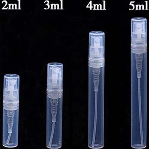 Wholesale 100pcs/lot 2ml 3ml 4ml 5ml plastic Refillable bottle dull polish translucence Sample spray perfume bottle