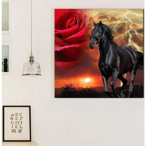 Full Square/Round 5D DIY Diamond Painting Black Horse pictures Of Rhinestones Mosaic Diamond Embroidery home decoration FG1674