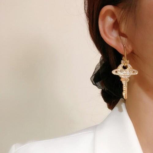 Punk Style Stud Earring Pendant Accessories Personality Lady Aretes Gold Key With Crystal Hip Hop Aros Korean Fashion Jewelry