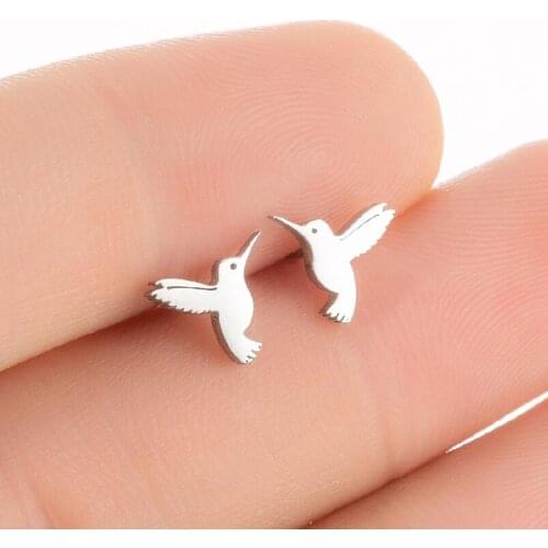 Stainless Steel Hummingbird Earrings For Women Girl Mini Bird Animal Pendientes Tiny Ear Stud Accessory Orecchini Aros Wholesale