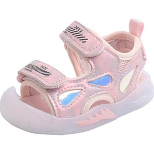 Lighting LED Sandals For Childrens 1-6 Years Old Boys And Girls Shoes Flashing Beach Sandals Kick-proof Sandals Toddler Shoes