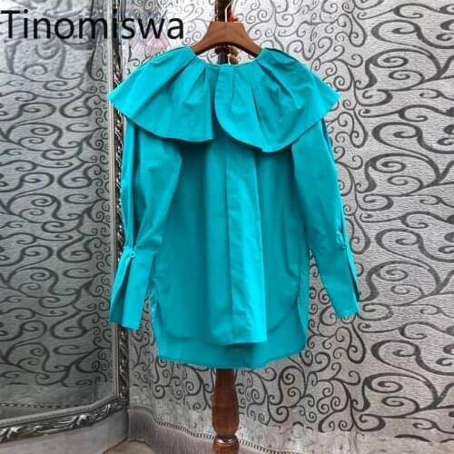 Tinomiswa Ruffle O Neck White Tops Women Pure Color Long Sleeve Loose Shirts Fashion Casual Blouse Office Ladies Blusas Mujer