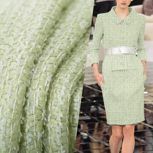 White Waxberry Italy Light Green Tweed Fabric Garment Material Autumn Women Jacket Coat Sewing Cloth Tailor Textile Freeshipping