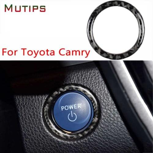 Mutips Car Engine Start Stop Button Cover Trim Carbon Fiber Sticker Ignition Key Ring Case Styling For Toyota Camry 2018 2019
