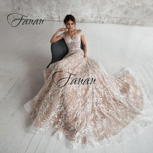 Gorgeous O-Neck Short Sleeve Wedding Dress Lace Appliques A-Line Floor Length Bridal Gown robe de soirée de mariage платье