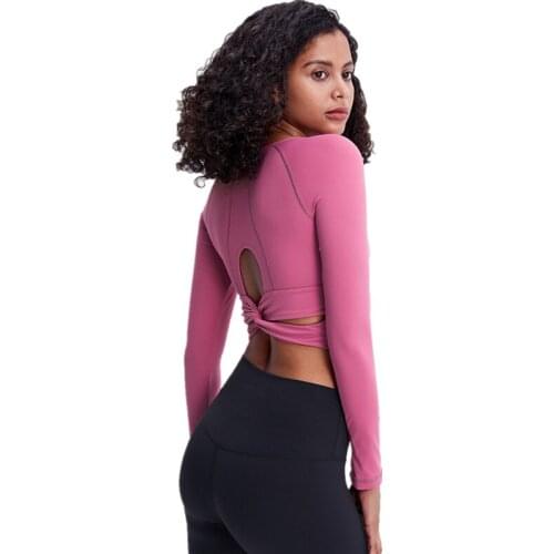 Spring New Long Sleeve Thumb Holes Sports T Shirts Removable Chest Pad Women Sexy Back Hollow Out Kink Quick Dry Yoga Top
