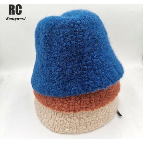 Panama Winter Rabbit Fur Wool Hats For Women Bucket Hat Pompom Ear Protection Beanies bucket hat Fur Cap панама женская 모자