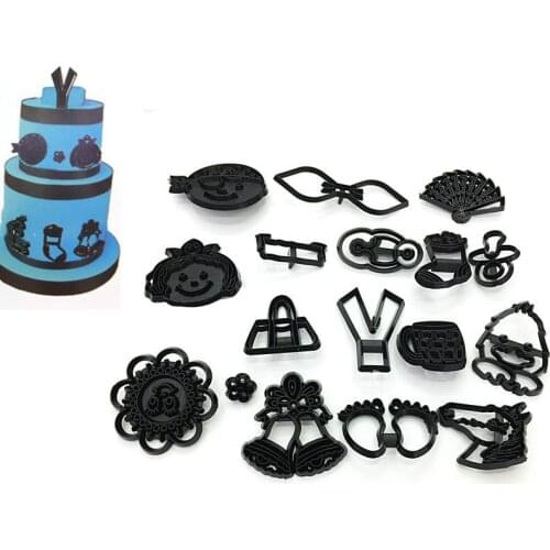17Pcs Baby Black Silhouette Series Cake Moulds Fondant Biscuit Printing Embossed Mold Baking Surrounding Tools Cake Decor Tools