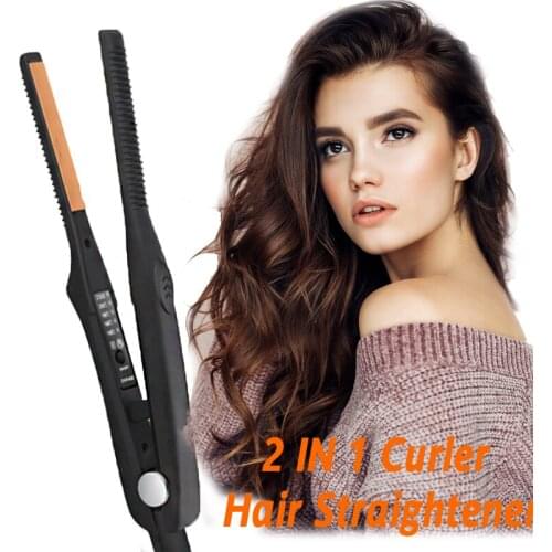 2 in 1 Flat Iron Mini Hair Straightener Curler Professional Hair Curling Iron Ceramic Coating for Man Women Styling Tool