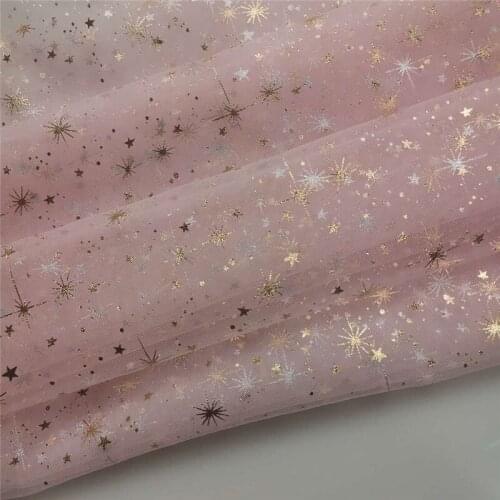 2 Yards Soft Print Gold stars Lace Tulle mesh fabric Galaxy Stars For DIY Bridal Veil Cupcake Dress Curtain Cosplay Curtain