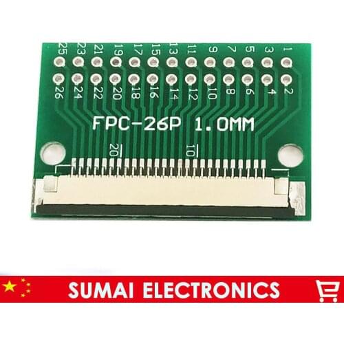 26 pin 1.0mm pitch FPC/FFC PCB connector socket adapter board,26P flat flex cable one-sided socket