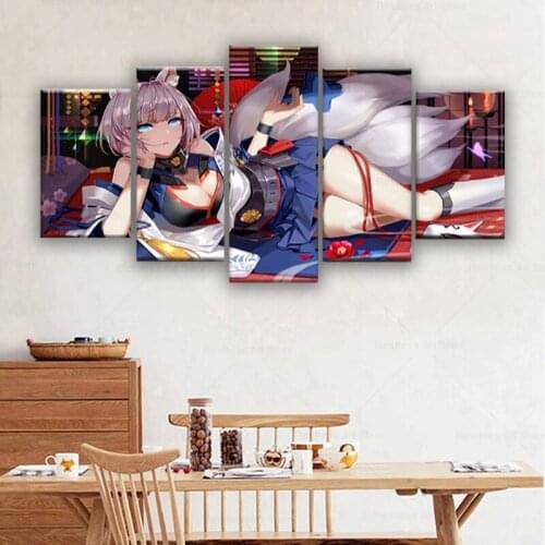 5Pcs For Azur Lane Akagi Game Cuadros HD Posters Wall Art Pictures Decoration Accessories Home Decor Paintings