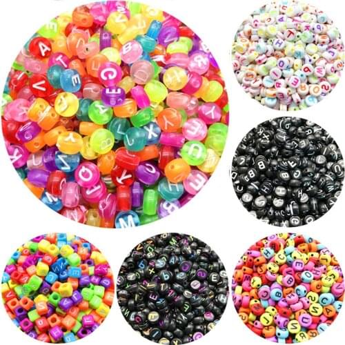 100pcs/lot Acrylic Spacer Beads Letter Beads Square Oval Alphabet Beads for Jewelry Making DIY Bracelet Necklace Accessories