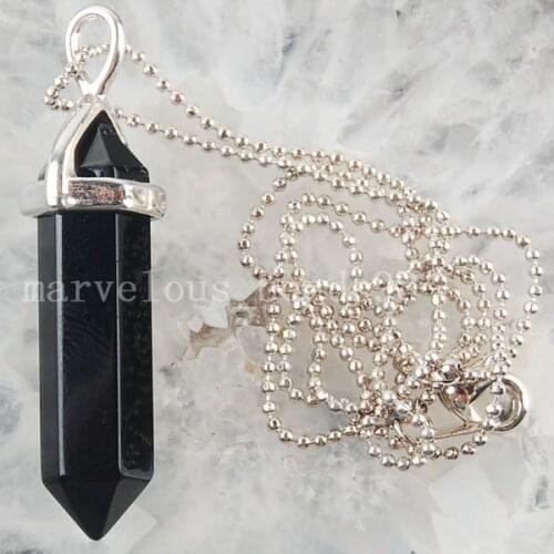 Free Shipping Beautiful jewelry Black Carnelian Hexagonal Pointed Reiki Chakra Pendant Necklace wich Chain 1Pcs MC3165
