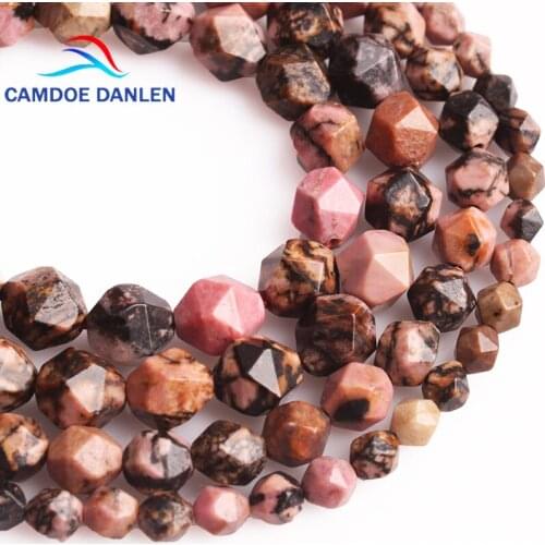 CAMDOE DANLEN Natural Stone Faceted Black Lace Rhodonite Round Loose Beads 6 8 10 12 MM Fit Diy Beads Handmade Jewelry Making