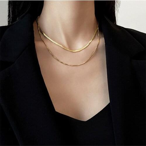 XIYANIKE 316L Stainless Steel 2 Layer Snake Bone Necklaces Gold Color Silver Color Chain Choker 2021 New Pendants For Women