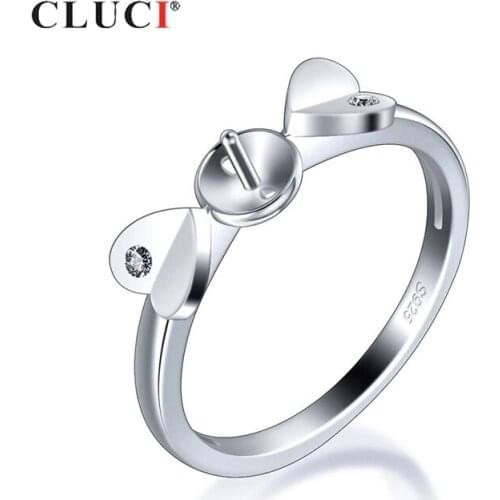 CLUCI Silver 925 Cute Heart Shaped Pearl Ring Mounting Jewelry for Women 925 Sterling Silver Love Heart Rings SR1072SB