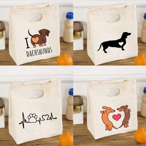 Dachshunds Printed Fresh Cooler Lunch Bags Canvas Portable Thermal Bento Box Tote for Women Kids Picnic Office Food Storage Bag