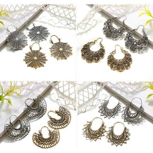 Folk-custom color ethnic dangle Earring Bohemian Vintage Hollow for Women Engagement Party drop Earring Boho Jewelry accessories