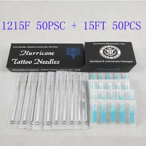 Tattoo Needle Tips (15F+15FT) 50pcs Disposable Sterile Tattoo Needle+50pcs Disposable Tattoo Tips Mixed