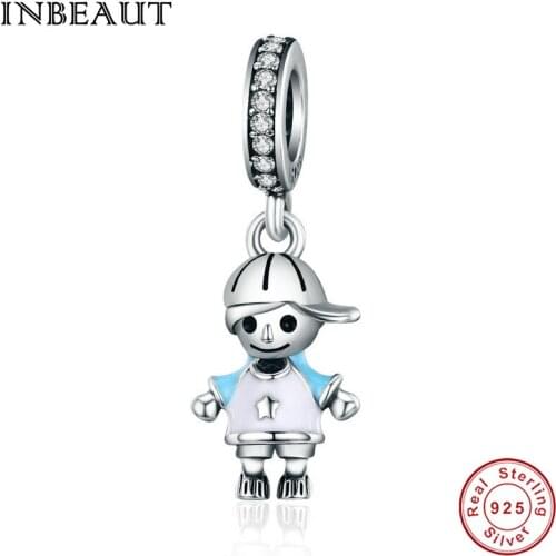 INBEAUT Cute Hat Little Naughty Child Spadger Pendant 925 Sterling Silver Lovely Playing Boy Beads Charm fit Brand Bracelet