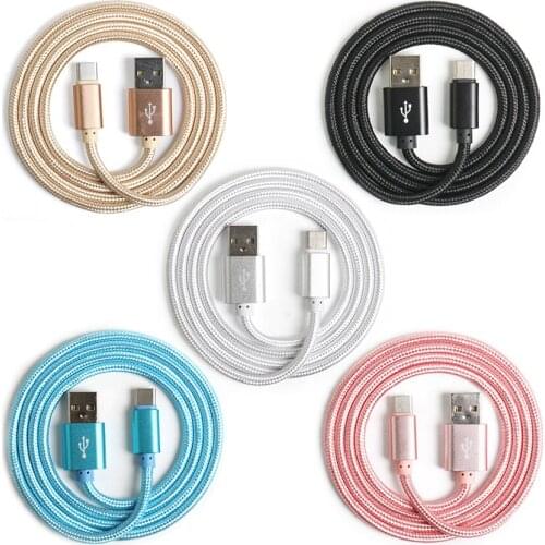 50pcs Nylon USB Cable Charger Charging Line Data Transfer Sync Cord for IPhone Lighting Type C Android Mobile Phone 1m