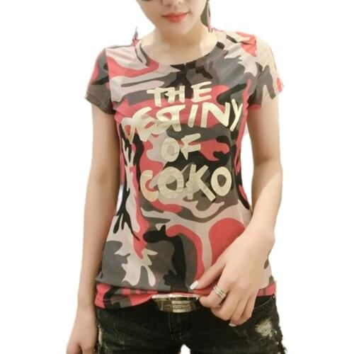 Summer Women Camouflage Army Green T-shirt Loose Short Seleeve Round Collar Casual Women Tops Tee Shirt