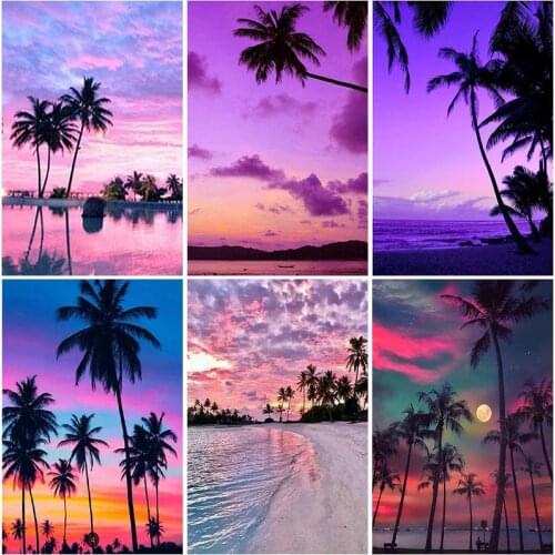 Sunset DIY 5D Diamond Painting Full Round Drill Diamond Embroidery Landscape Picture of Rhinestones Mosaic Cross Stitch Wall Art