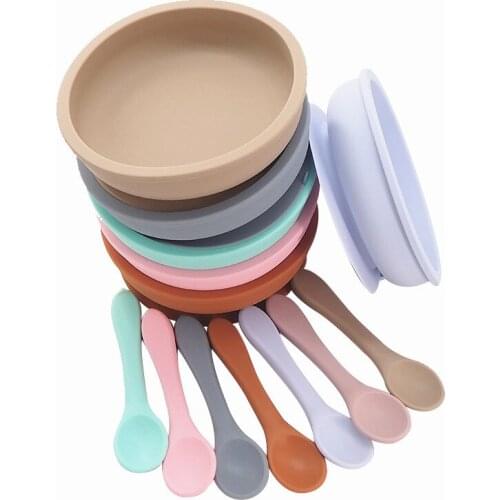 Chenkai 5Set 16 color Baby Feeding Bowl Food Grade Silicone Anti-flip Suction Tableware Baby Infant Waterproof Bowl Plate Spoon