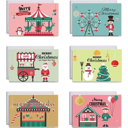 6pc Set Christmas Greeting Card Retro Soldier Snowman Front Cover Invitations Party Baking Cake Flower Decoration Gift Postcard