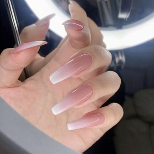 24pcs Fake Nails Press On Nails Ballet Powder Gradients Long Paragraph Fashion Manicure False Nails Save Time Wearable Nail DL