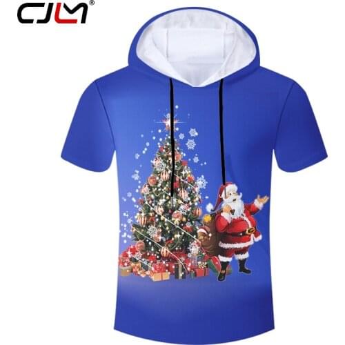 CJLM The New Listing Mens Clothing 3D Printed Christmas Tree And Santa Claus Colored Casual Man Big Size Hooded Tshirt