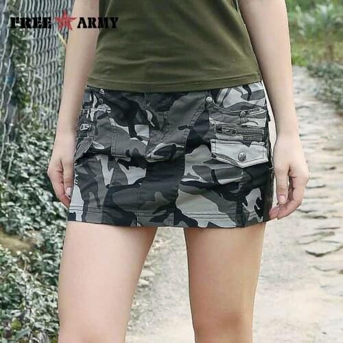 New Sexy Mini Skirts For Women Summer Style Mid Waist Micro Army Green Skirts Womens Pockets Camo Zipper Skirt Casual Gk-9511