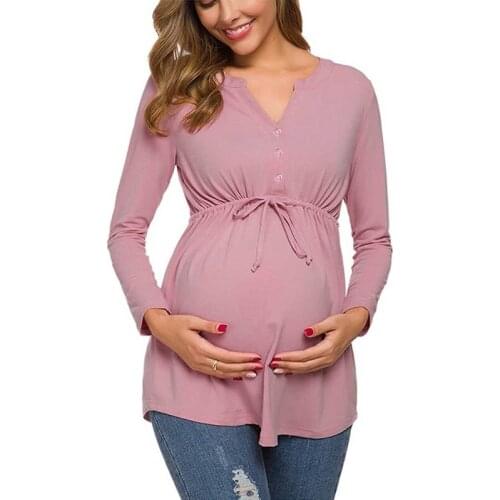 Clothes For Pregnant Women Blouse Ropa De Mujer Women Maternity Long Sleeve Solid Color Nursing Tops T-shirt For Breastfeeding