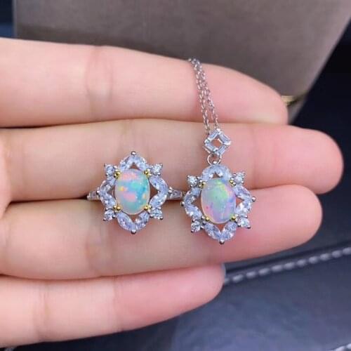 Opal Natural Opal jewelry set Natural Real Opal 925 sterling silver 1pc pendant,1pc ring