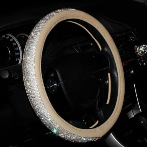 Luxury Crystal Diamond Car Steering Wheel Cover with PU Leather Bling Bling Rhinestone covered Steering-Wheel Covers