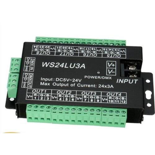 Wholesale 24CH WS24LU3A Easy dmx512 decoder,LED Controller,DC5V-24V,each channel Max 3A,8 groups RGB controller,Iron shell